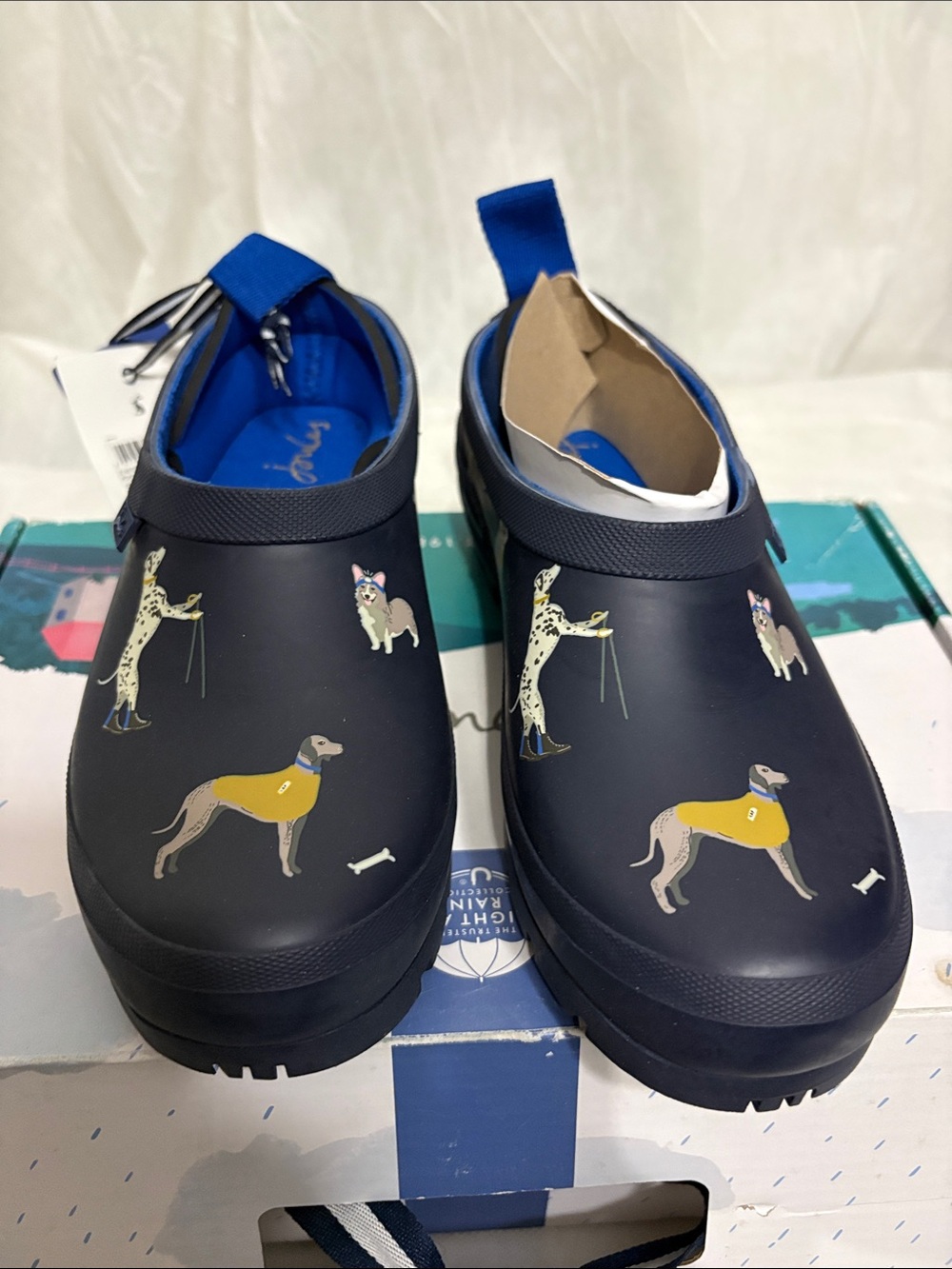 Joules Navy Dog-Print Clogs size US 5 NWT